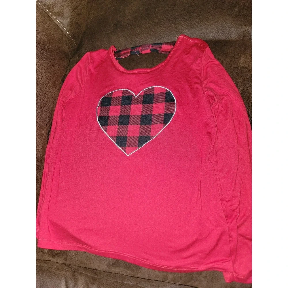Btween holiday Christmas red‎ buffalo plaid outfit top leggings size 10 - Picture 2 of 5